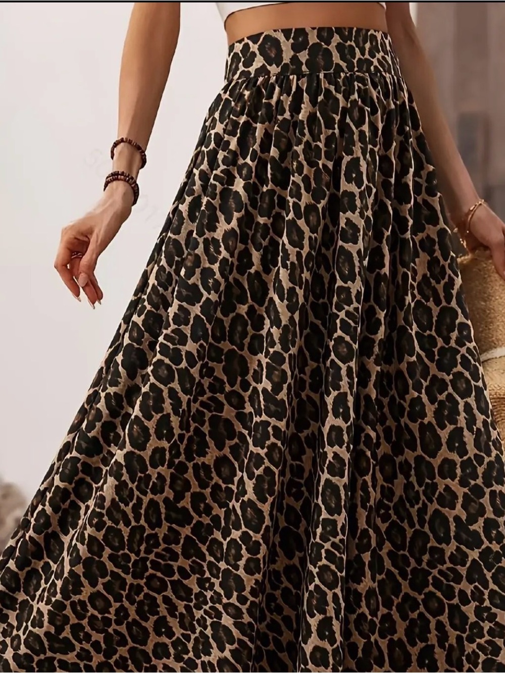 Leopard Print Maxi Skirt - Brown